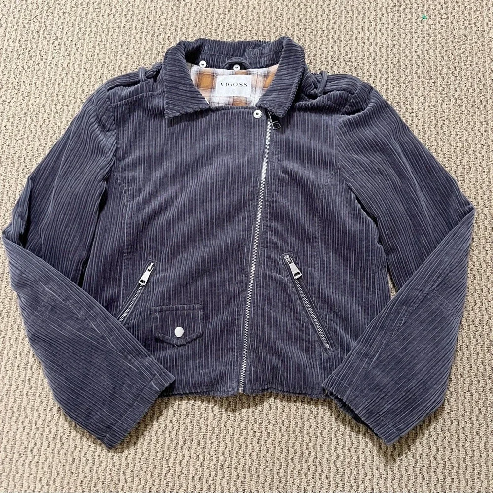 Vigoss‎ Faux-Fur-Collar Corduroy Moto Jacket